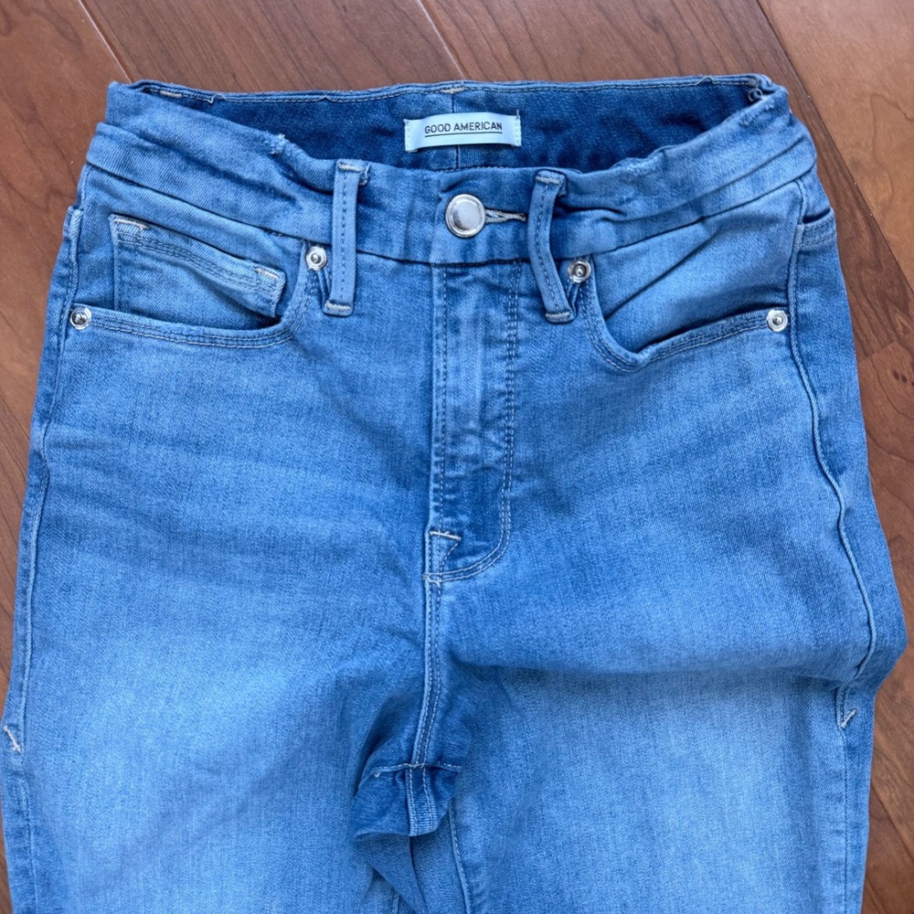 Good American Good Flare Jeans Size 4/27Blue Stretch Denim Retro Rodeo High Rise - Picture 3 of 9
